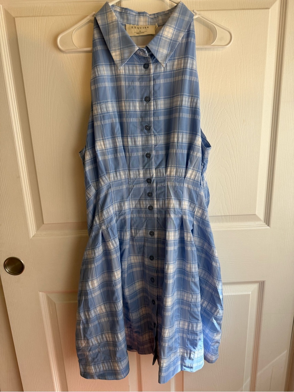 Exquise Anthropologie Tobie Blue Plaid Mini Shirtdress XL - Picture 2 of 4